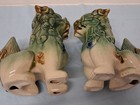 Pair Of  Chinese Foo Dog Figurines  18cm  7  Tall-excellent-green Dripglaze