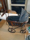 Antique Baby Doll Carriage stroller- Victorian Wicker Wood And Steel 