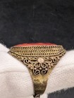 Vintage Chinese Red Carved Cinnabar Brass Ring  Adjustable 