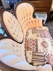 Victorian Antique Tufted Velvet Sofa Light Pink Ornate Wood Frame