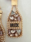 Bride Champagne Bottle Dangle Drop Earrings Gold Tone Rhinestone Faux Pearl