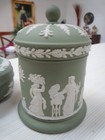 Mint Wedgwood Sage Green Jasperware Olympus Covered Tobacco Jar    Matching Bowl