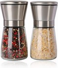 2 Packs Salt And Pepper Grinder Set Adjustable Coarseness Mills Glass Refillable