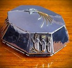 Remarkable Ca  1970 Bench-crafted 900 Silver   14k Gold Pill Box Nativity Scene