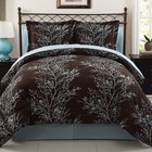 Leaf 8pc Blue chocolate Branch Reversible Bed In A Bag Queen Size Adult Unisex