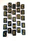 Futhark Handmade Resin Runes Black Sparkle And Gold Leaf  With Rune Cards 