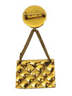 Authentic  Chanel Gold Plated Dangle Quilted Cc Handbag Pin  3 25  X 1 25   Box