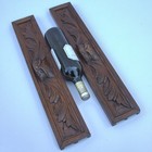 Antique Pair Solid Oak Wooden Panels Carvings Of Green Man Head Face Mythologica