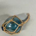 Vtg Japanese Antique Hand Blown Glass Float Green Oblong W  Netting Teal 5 