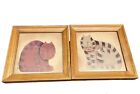 Set Of 2 Vintage Framed 7 5   x7 5    Striped Cats Signed Fiddlestix  Folk Art Euc