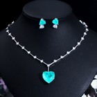 Silver Plated Cz Jewelry Chorker Round Tennis Heart Drop Necklace Earrings Set