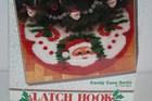 Vtg Wonderart By Caron Candy Cane Santa Christmas Tree Skirt Rug Latch Hook Kit
