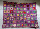 Vintage Granny Square Afghan Crochet Throw Blanket 56x36 Purple Multicolor
