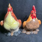 Vtg Ceramic Rooster   Hen Figurine Set - Vibrant Multicolored Glaze-read view 
