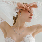 Silver Bridal Wedding Jewelry Set Crystal Necklace Bracelet Dangle Earrings Set