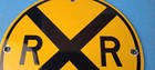 Vintage Railroad Crossing Porcelain Metal Gas Station Train Car 8 3 4  Sign