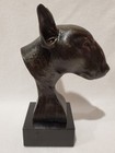 Bull Terrier Dog Bust Head Figurine Sculpture Statue Trophy Cast On Marble Base