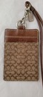 Coach Signature Canvas Id Holder Brown Khaki  Card Case Silver Hardware Lanyard