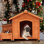 Outdoor Wooden Dog House Kennel Shelter With 2 Bowls  Storage Box  Asphalt Roof