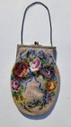 Antique 1920s Microbeaded Floral Purse   Glass Beads   Metal Frame  chain Handle