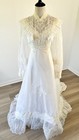 Vintage Wedding Dress 60s 70s S  White Victorian Lace Gown Prairie Ruffle Train