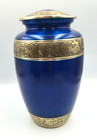 Elegant Handcrafted Cremation Urn - Metal - Screw Top - Felt Bottom - Blue Large