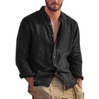 Men s Solid Color Stand Collar Long Sleeve Casual Lightweight Beach Shirt Gift