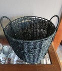 Modern Black Woven Basket With Handles 11  Tall 12  Wide - 2  Hole