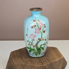 Antique 19th Century Japanese Meiji Mini Foil Enamel Bronze Vase Cherry Blossom 