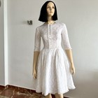 1950s White Lace Tea Length Wedding Dress Cottagecore Full Skirt Vintage Bridal