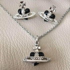 Vivienne Westwood Diamante Heart Necklace Earrings Set Silver Black In Box pouch