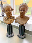 Vintage Pair Of Painted Detailed Bronze French Busts Royalty Fine Art Decor