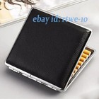 Vintage Portable Metal Leather Double Sided Black Cigarette Case King   100 s
