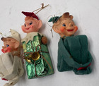3 Vintage Christmas Pixie Shelf Elf Knee Hugger Ornament Sitter Metallic Japan