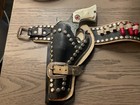      Vtg 1950s Hubley Smokin Texan Jr Diecast Cap Gun Pistols Leather Holster     