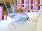 Bar Blue Cocktail Glasses Vintage Set Of Two Etched 5  Tall Beautiful Condition