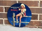 Remington Pinup  Vintage Style Round Sign Ammunition Ammo Rifle Revolver Gun