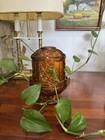 Set Of 2 Vintage Indiana Amber Glass Large Fairy Lamp Stars   Bars 1970   s
