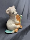Vintage Art Deco Royal Copley White Baer On A Stump Ceramic Planter Pre Owned