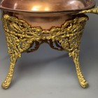 Vintage Copper Chafing Dish Warming Pan Brass Filigree Stand Wood Handle Lid