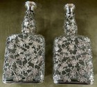 Exquisite Pair Highly Decorated 950 Sterling Silver Overlay Japanese Decanters