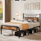 Twin full queen Size Bed Frame With Wooden Headboard Footboard Metal Platform