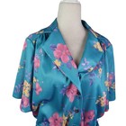 Vintage 70s 80s Blue And Pink Floral Midi Shirt Dress Xl