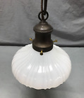 Victorian Hanging Ceiling Light Fixture 8  Scalloped Glass Shade Old Vtg 623-25b