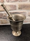 Vintage Large Heavy Solid Brass Pharmacy   Apothecary Mortar   Pestle