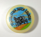 Vintage Plastic Round Fridge Magnet Pennsylvania Dutch Country Horse   Buggy