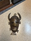 1960s Nigerian Cast Bronze Tribal Mask W  Horns     8in Vintage Wall Art