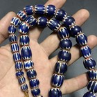 Vintage Venetian Chevron Blue Glass Beads Necklace Old African Trade Beads