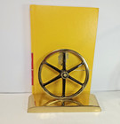 Vintage Virginia Metalcrafters Heavy Gold Brass Wagon Wheel Bookends Cowboy