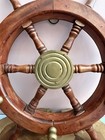 18   Vintage Nautical Maritim Wooden Ship Wheel Brass Peg Hooks   Standing Base